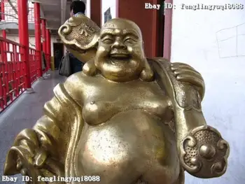 

Chinese Folk Bronze Copper gild Lucky Happy Money Maitreya arhat Buddha Statue Discount 55%