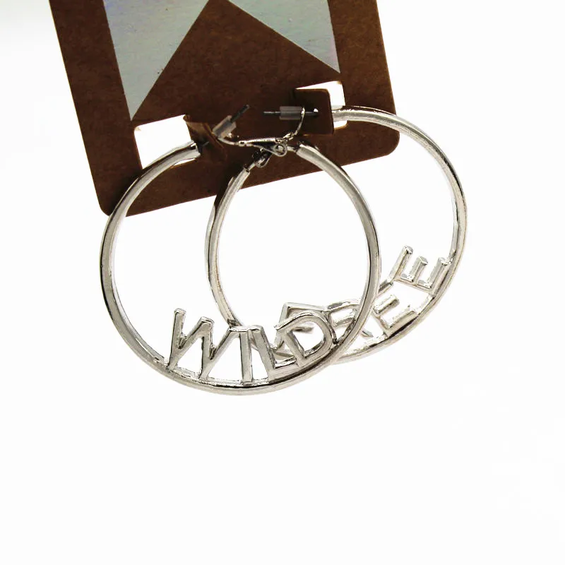 

2018 Letter Wild Free Silver Color Alloy Big Name Hoop Earrings Original Design Text Earrings for Women Accessories Gift E417