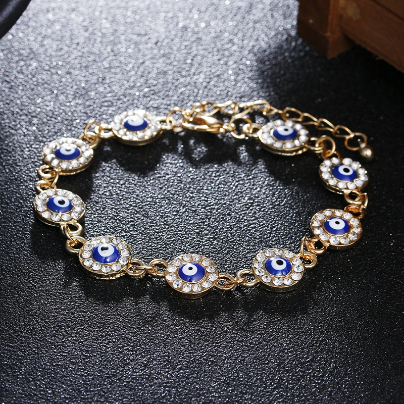 Turkish Blue Eye Bracelets Eye Bracelets Women Ojo Turco Gold Color Chain Bracelet With Crystal