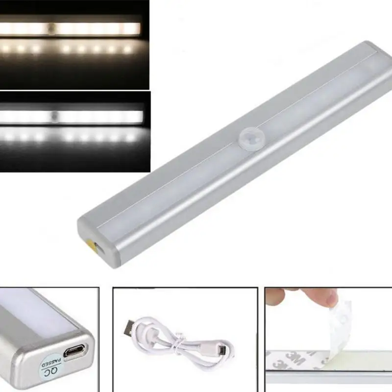 

10LED PIR Motion Sensor Security LED Light USB Rechargeable Wardrobe Closet Lamp