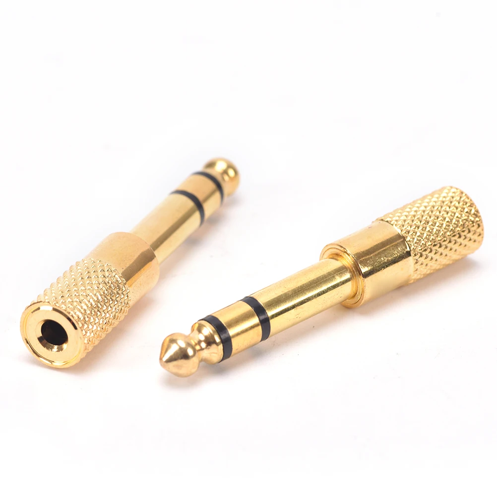 2 PCS 6.5mm To 3.5mm Gold Female to Male Headphone Stereo Audio Jack