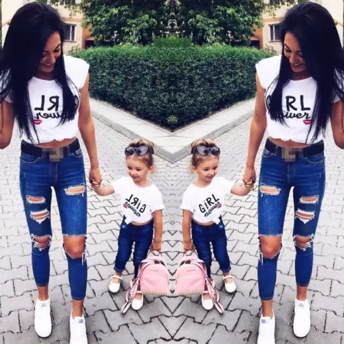 

Family Outfits Clothes Mother Daughter Kids Matching T-shirt Womens Girls Tops
