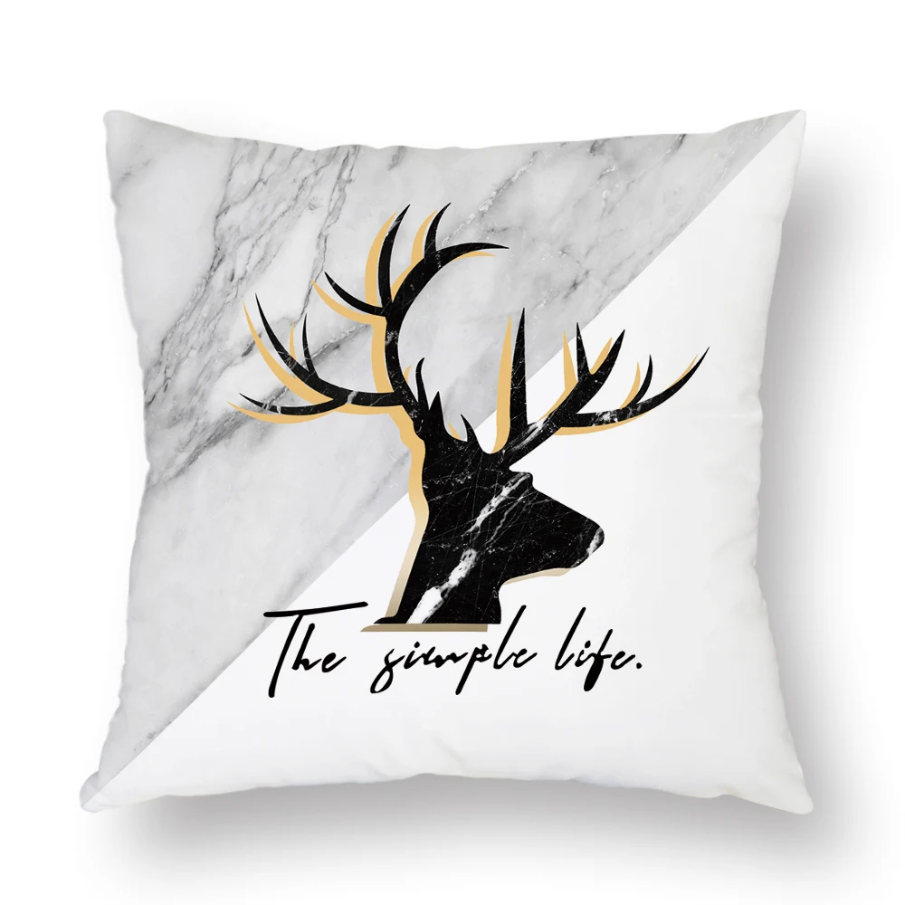 Marble Geometric Cushion Cover Deer Plaid Pattern Polyester Pillow Case Decorative for Living Room Sofa Bedroom Home Decor 45x45