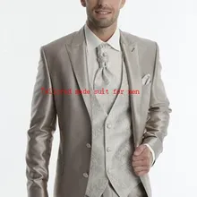 Индивидуальный заказ, уникальный дизайн,, мужские костюмы, заостренный лацкан, две пуговицы, серебристые смокинги для жениха, мужские свадебные костюмы(пиджак+ брюки+ жилет+ галстук