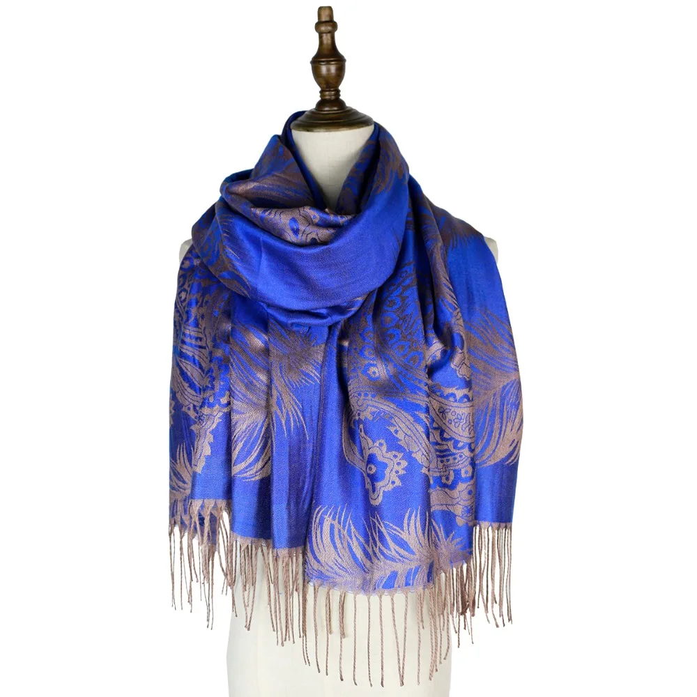 Women's Pashmina Shawl Scarf – Long Feather Paisley Silk Scarves for Winter – Warm Stoles and Wraps for Women image 3