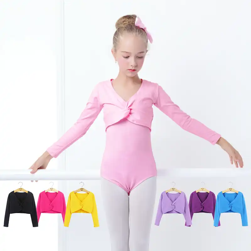 Jami Juniors Girls Dance Gymnastic Leotard Long Sleeve Round Neck Bodysuit Top Childrens Kids Ballet Party