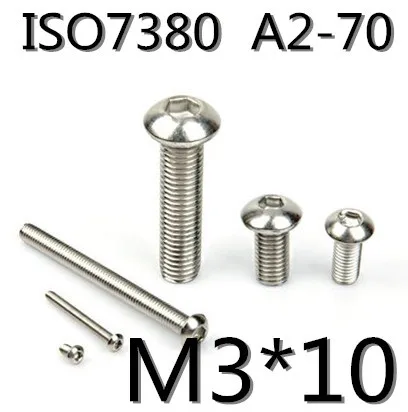 

1000pcs/lot ISO7380 M3*10 Stainless Steel A2 Half Round Hexagon Socket Button Head Screws