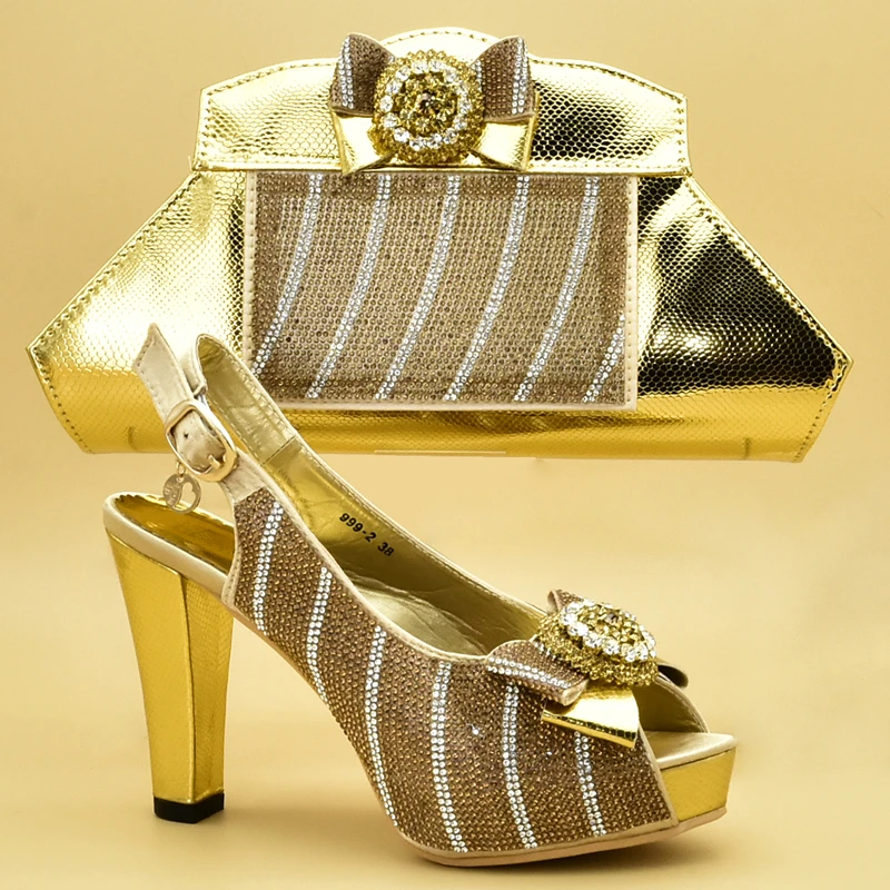 

Latest African Shoes and Bags Matching Set Decorated with Rhinestone Luxury Women Shoes Nigerian Women Wedding Shoes with Bag