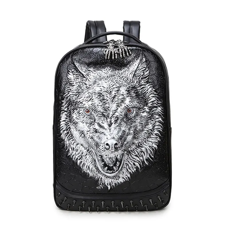 

Double Shoulder Bag Computer Original Design Backpack Men's Personality 3D Wolf Head Bag