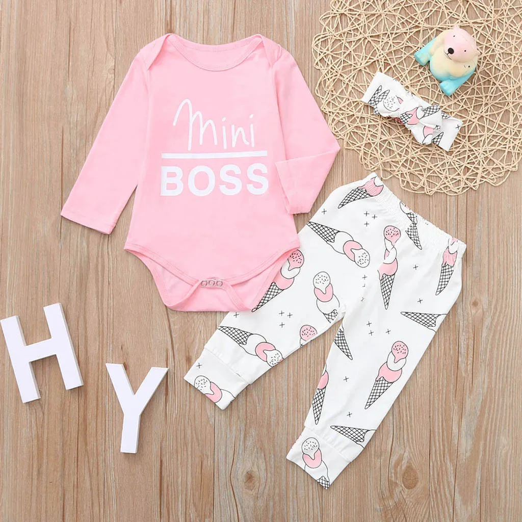 Комбинезон с длинными рукавами и надписью BOSS для маленьких девочек + штаны