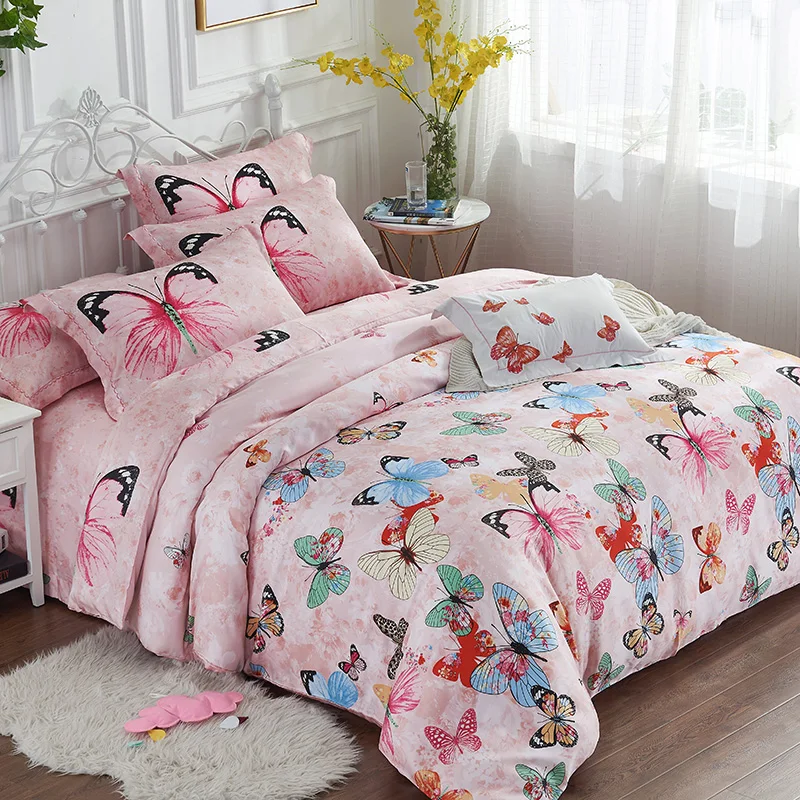 

New Tencel Printed Spring Pastoral Bedding set Silky Soft Duvet Cover set Bed Sheet Pillowcases Queen King Size 4pcs bed linen