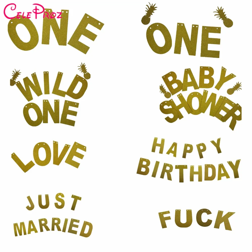 

Personal Golden Letter Banner Chair Banner ONE Year 1st Birthday Banner DIY Wedding Birthday Party Decoraiton Supplies