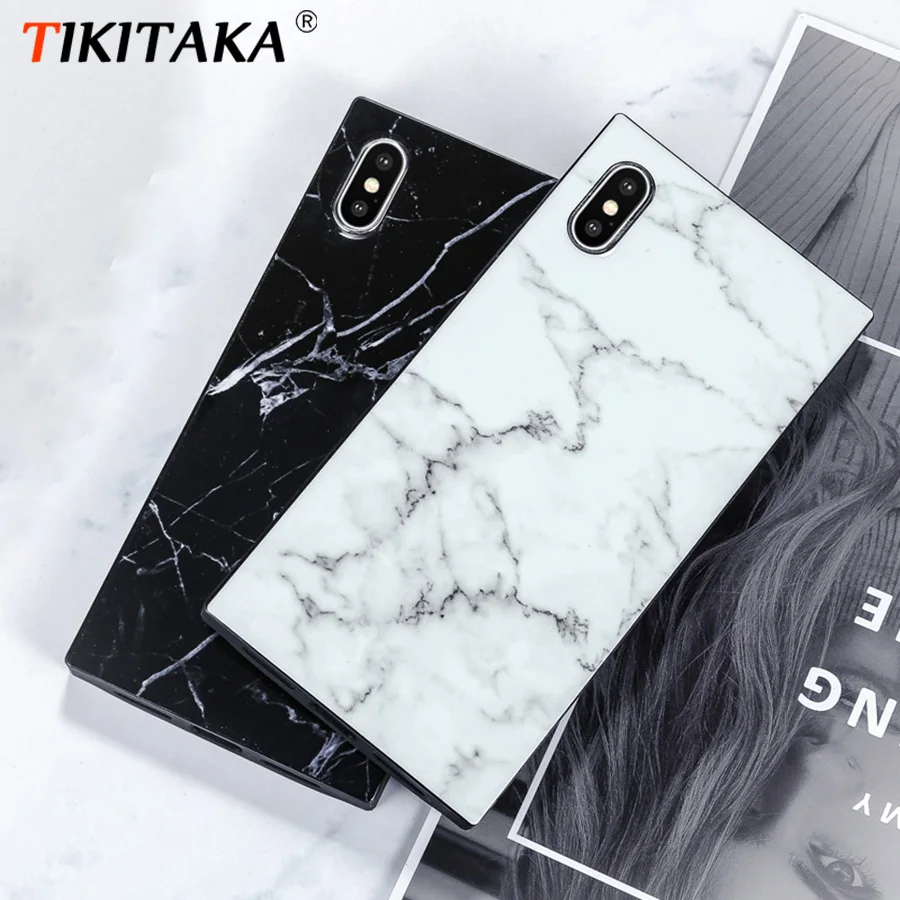 

Black Marble texture Pattern Phone Case for iPhone 6 6s X Xs Back Cover Case for iPhone 7 8 Plus Silicone Square Anti-knock Case