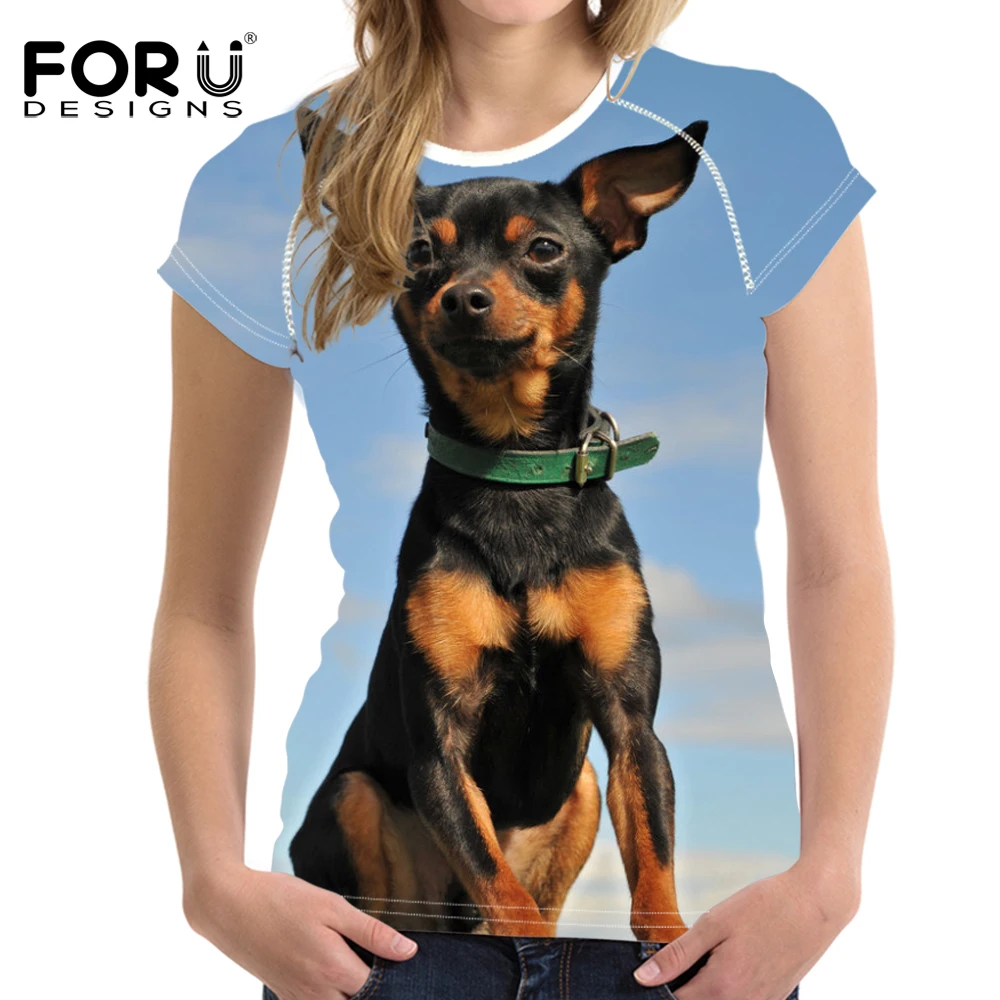 

FORUDESIGNS T shirt Women Miniature Pinscher Printing T-shirt Teenagers Funny Dog Pattern Tee Shirt for Females Fashion Tops