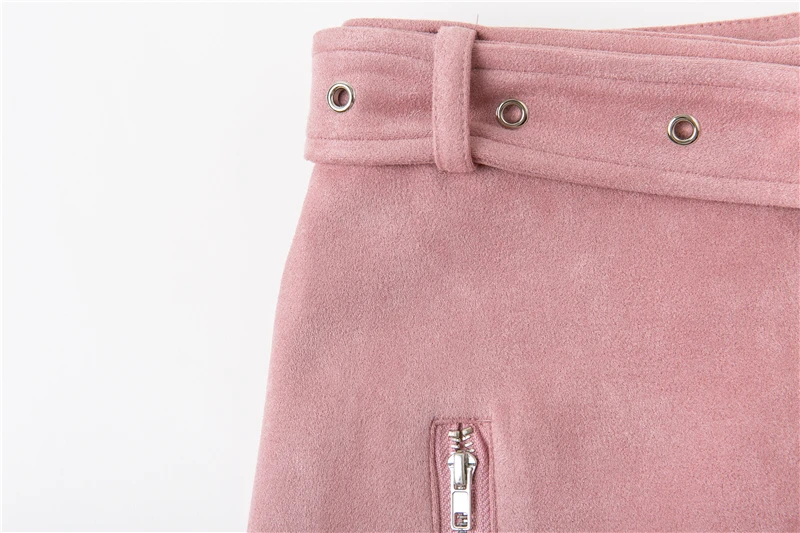 BONGOR LUSS Sexy 2018 Autumn Winter Suede Women Skirt Zipper Sashes Double Pocket Party Short Mini Ladies Black Skirts (13)
