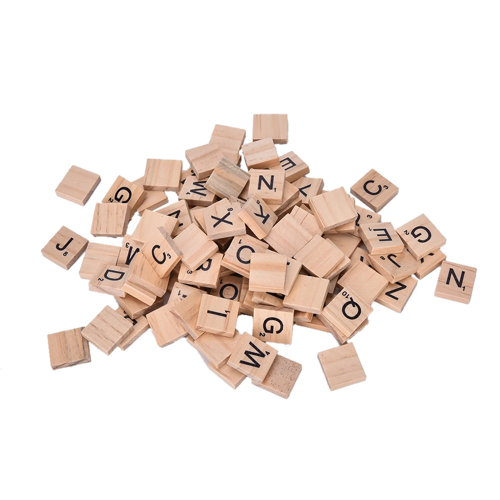100 PCS WOODEN SCRABBLE TILES LETTERS CRAFTS ALPHABET SCRABBLES BOARD GAME TOY