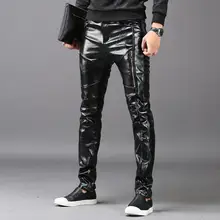 Зимние модные облегающие мотоциклетные брюки из искусственной кожи Мужские штаны из искусственной кожи облегающие брюки для мужчин pantalon homme теплые