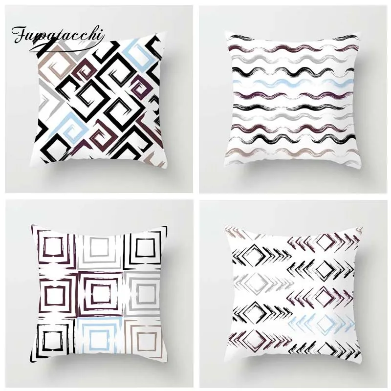 

Fuwatacchi Geometric Style Cushion Cover Endless Wave Square Printed Pillow Cover Stripe Decorative Pillows For Sofa Car Seat