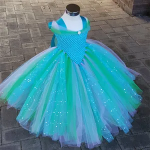 Glittery Girls Tutu Dress Elsa Belle Princess Dress Girls Party Dresses Pageant Gowns Baby Kids COS Beauty And The Beast Costume