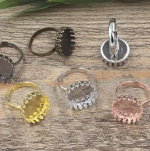 100pc Cabochon 15mm Crown Pad ring blank with Cameo Tray,Antique Bronze/Gold/Silver Ring setting,Handmade Zakka jewelry Finding