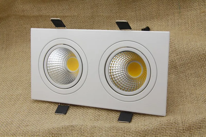 Lâmpada do Teto Super Brilhante Dimmable Levou Recesso 2 Cabeça Quadrada Downlight Cob 10 w 14 18 24 Led Spot Luz ac 110 v 220 6 Super Brilhante Dimmable LEVOU Recesso 2 cabeça
