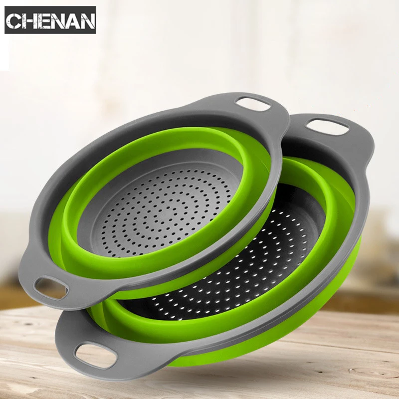 2PCS Collapsible Scalable Silicone Colander Folding Filter Kitchen