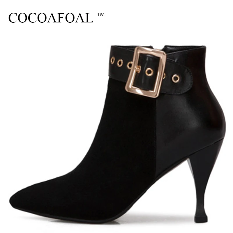 

COCOAFOAL Genuine Leather Zipper Martin Boots Woman Autumn Winter Chelsea Boots Plus Size 33 43 Fashion Sexy High Heeled Shoes