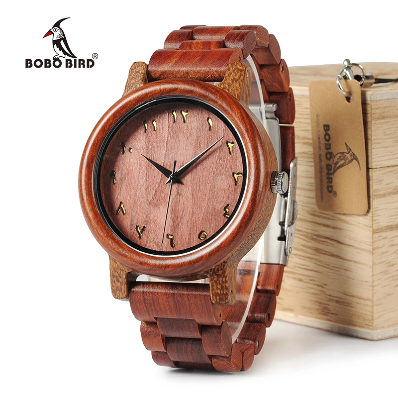 

BOBO BIRD WN13 Wooden Watches Eastern Arabic Numerals Dial Face Wenge Watch Red Wood Band Accept Laser Customized Dropshipping