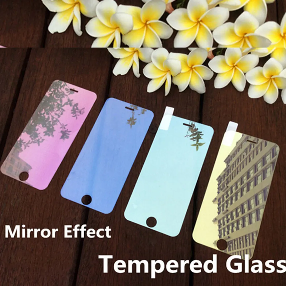 

Colored Electroplating Tempered Glass Reflective Mirror Screen Protector Cover Skin For iPhone 5 5C 5S SE 6/ 6S 7 4.7" Plus 5.5"