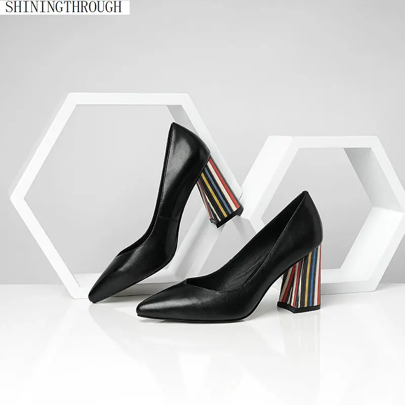 

Woman Pumps Sexy thick Heels Wedding Shoes Women's Concise Shallow High Heels Female Office Shoes