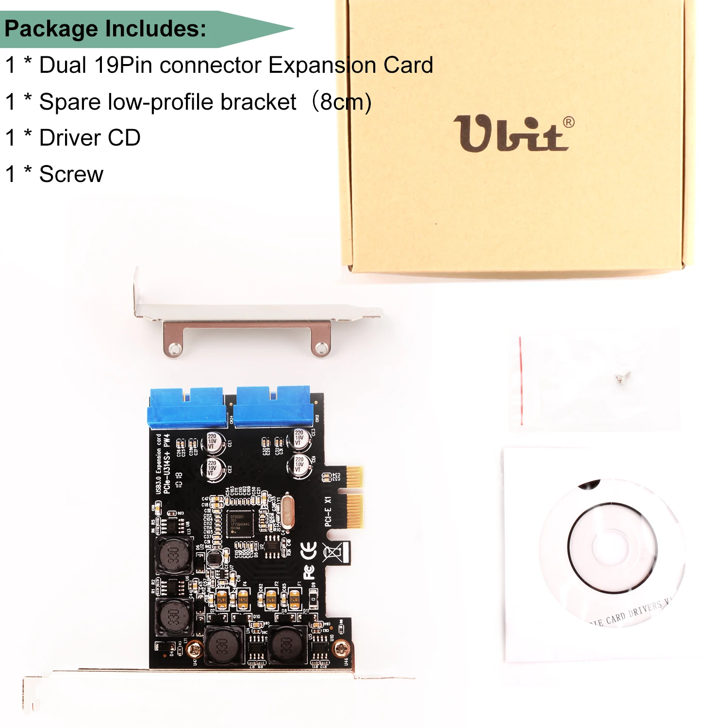 Ubit USB Controllor карты, PCI-E 2-Порты и разъёмы USB 3,0 19PIN разъемы карты расширения с полной и низкий профиль кронштейн для настольных ПК