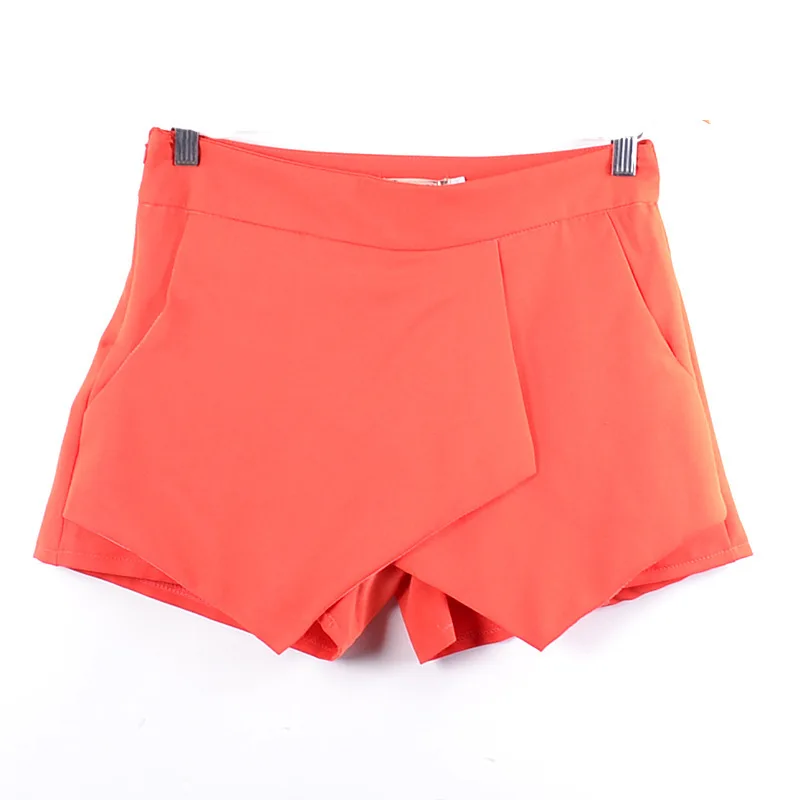 AmberHeard, Летний стиль, Короткие штаны для женщин, модные, повседневные, для женщин, s, многоуровневые, с неровной молнией, кюлоты, короткие шорты, юбка, брюки - Цвет: Orange