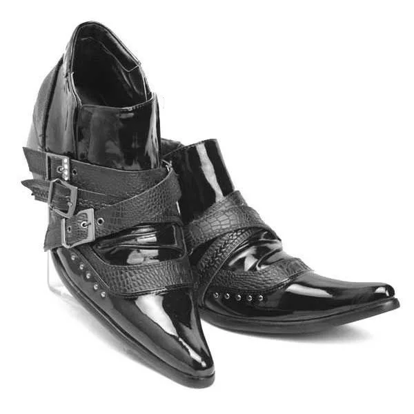 Batzuzhi Япония Горячая распродажа! Супер-звезда; кожаные ботинки с острым носком и заклепками; мужские ботинки из гладкой кожи; повседневные Черные ботинки; большие размеры 44-45