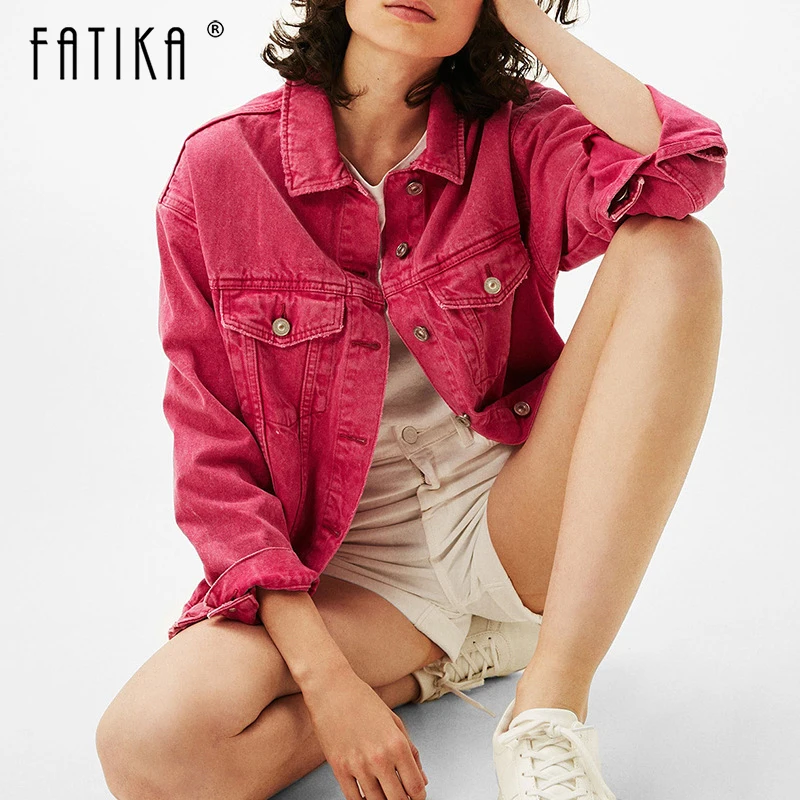 FATIKA Women Candy Solid Color Denim Jackets Women 2019