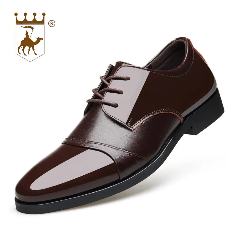 

BACKCAMEL 2018 New Business Men's Leather Shoes Lace Up Formal Dress Shoes Male Pointed Wedding Shoes Light Breathable Loafers