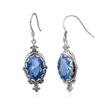 

925 Silver Color Topaz Blue Sapphire Earrings Brincos Boucle D Oreille Perle Drop Earrings Bizuteria Jewelry Women 925 Gemstone