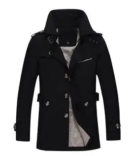 MOGU новое поступление модный Тренч для мужчин размера плюс 5XL Тренч для мужчин однотонный хлопок Повседневная куртка для мужчин пальто цвета хаки для мужчин - Цвет: black