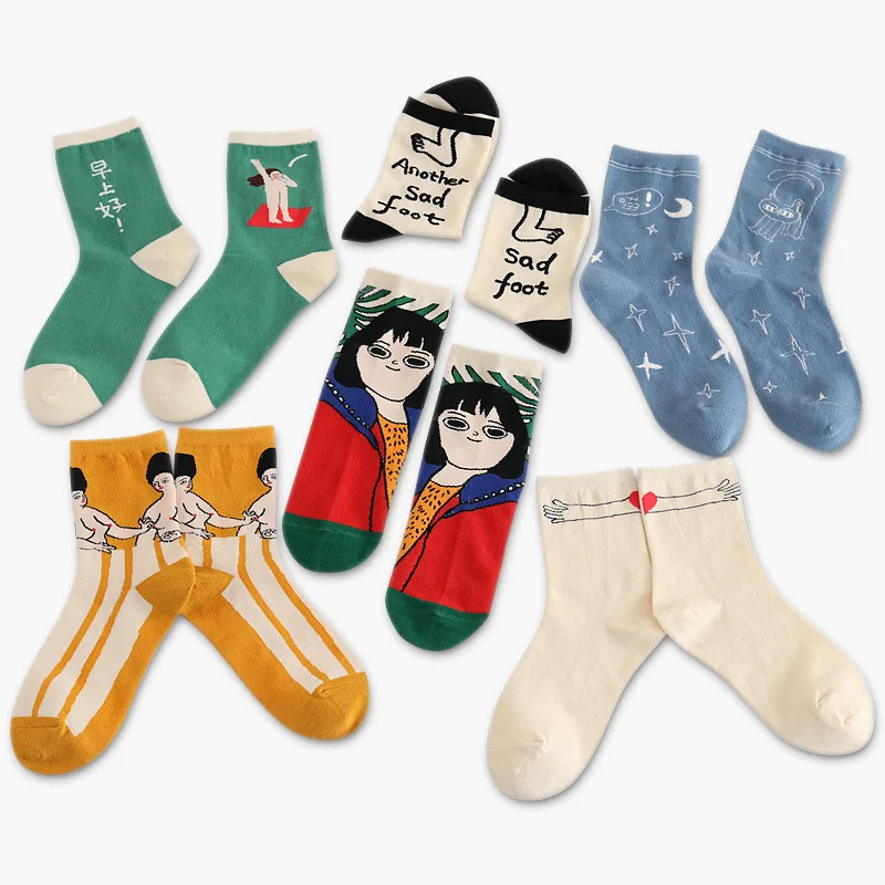 Разноцветные Хлопковые женские модные милые носки с героями мультфильмов, японские Повседневные носки в стиле Харадзюку, высококачественные брендовые забавные носки с рисунками