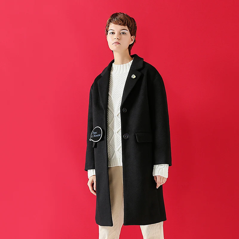 Beste Toyouth Wollen Jas 2019 Winter Vrouwen Brief Borduurwerk Alle Wedstrijd Turn Down Kraag Lange Overjas Vrouwelijke