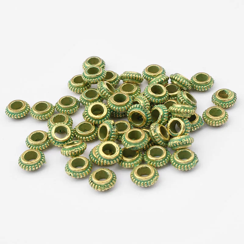 Ярь-Медянка, патина шт. сплав 100 круглый зеленый бусины Шарм пространство для ювелирное ожерелье маркировки 7 мм