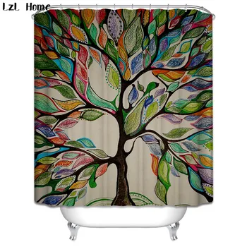 

3D Tree Scenery Waterproof Shower Curtain Bathroom Product Elepant Creative Polyester Bath Curtain cortina de bano with 12 Hooks