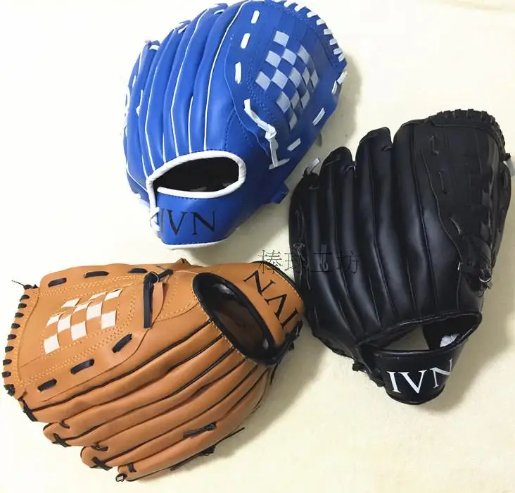 Кожа ПВХ bluebrownblack 10," /11,5"/12," издалека Открытый Командные виды спорта бейсбол Перчатки для мужчин и женщин дети практике оборудования