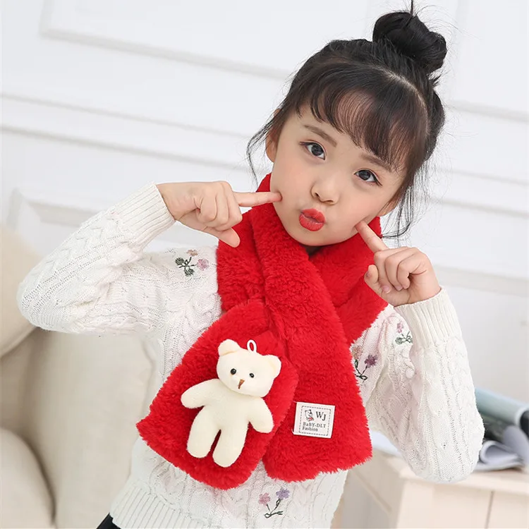  Rabbit Hair Scarf Cute Bear Doll Cross Scarf New Fashion 2018 Autumn And Winter Outdoor Wild Warm Solid Color Scarf GCG66 (2)