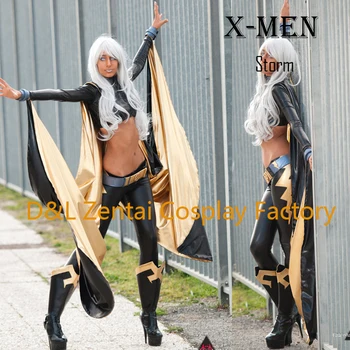 

Free Shipping DHL X- Men Storm Ororo Munroe Superhero Costume Black And Gold Shiny Metallic Suit Halloween Cosplay Costume XM111