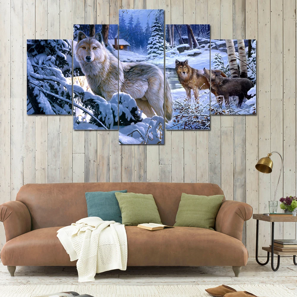 Unframed Отпечатано Модульная картина дикие волки животного живопись на холсте 5