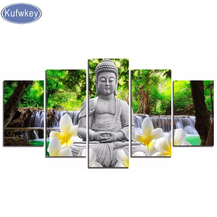 

5D diy Diamond Painting buddha Waterfall 5pcs 3d picture Full Diamond Embroidery Cross Stitch,Diamond Mosaic,Needlework,Crafts