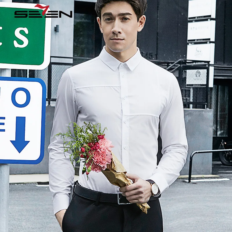 

Seven7 Brand 2019 Men's Long Sleeve Shirts New Casual Fashion Shirts Slim Fit Solid Color Shirts Fashion Delicate 38080