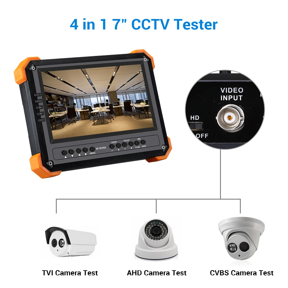 

Seesii 4 in 1 CCTV Tester Monitor 7 inch 4K 1080P IPC Camera CVBS Analog Touch Screen with POE HDMI ONVIF WIFI IP Camera Tester