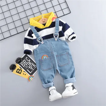

Baby boy clothes sets 2019 Spring Autumn Infant Toddler Baby clothing Sets Hooded striped long-sleeve Tops+Bib pants 2PCS suit