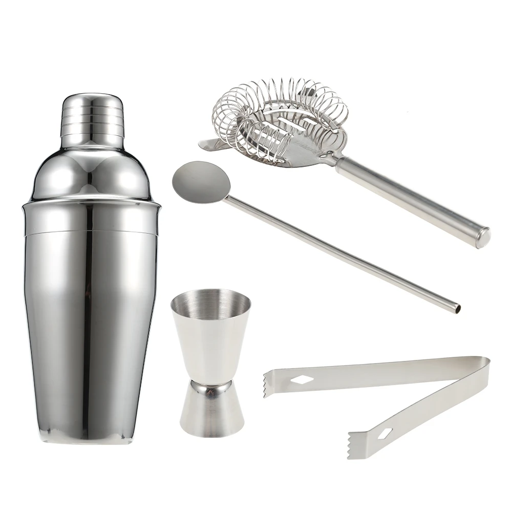

Professional Cocktail Shaker Maker Set Jigger Ice Strainer Clip Spoon Shaker Drink Mixer Bar Tool Accessories 5PCS